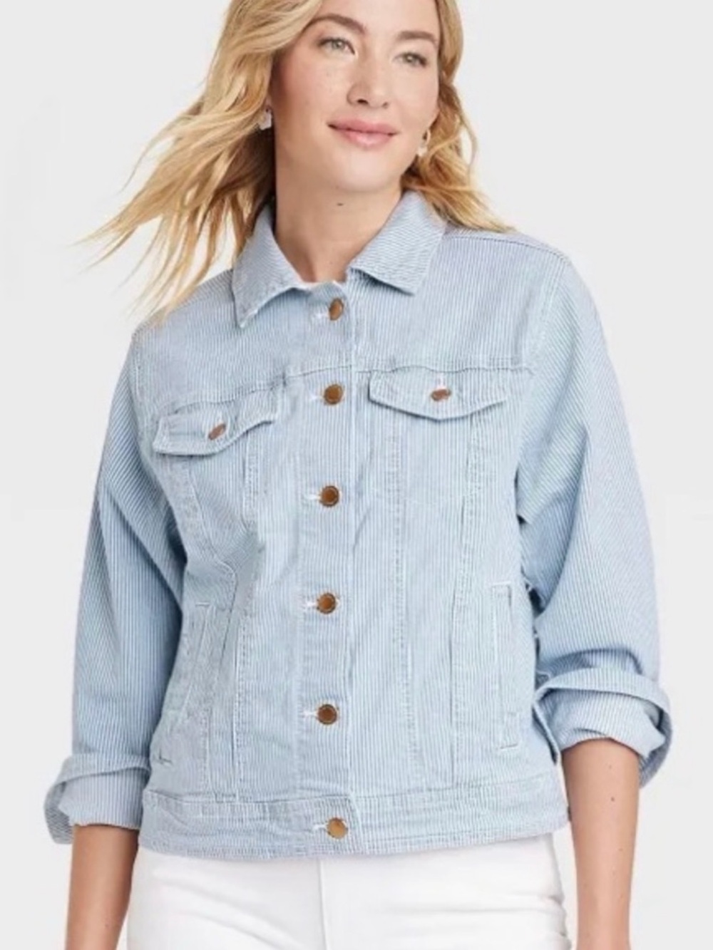 Universal Thread Railroad Stripe Denim Jacket Size Large Light Wash